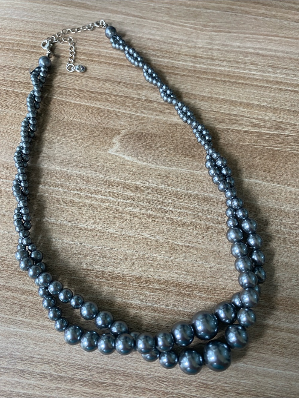 Roman Vintage Double-Strand Dark Grey Faux Pearl Necklace